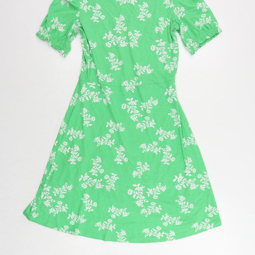 Marks and Spencer Womens Green Floral Viscose T-Shirt Dress Size 8 Crew Neck Pullover
