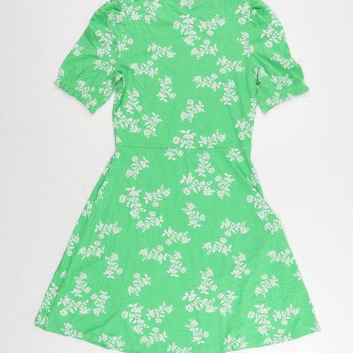 Marks and Spencer Womens Green Floral Viscose T-Shirt Dress Size 8 Crew Neck Pullover