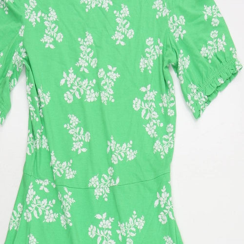 Marks and Spencer Womens Green Floral Viscose T-Shirt Dress Size 8 Crew Neck Pullover