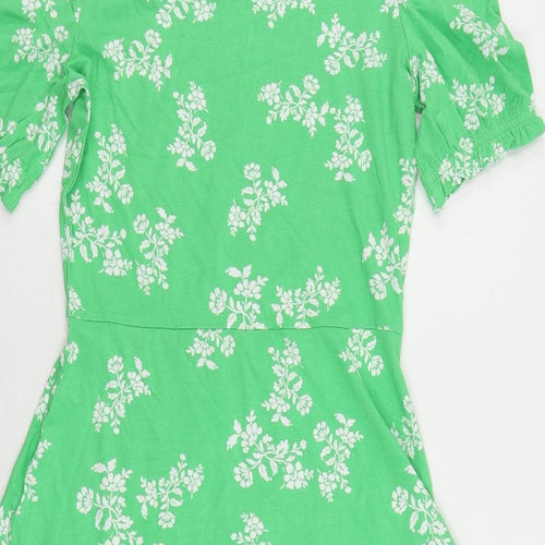 Marks and Spencer Womens Green Floral Viscose T-Shirt Dress Size 8 Crew Neck Pullover