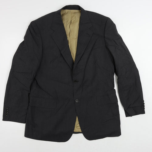 Racing Green Mens Black Striped Wool Jacket Suit Jacket Size 42 Regular