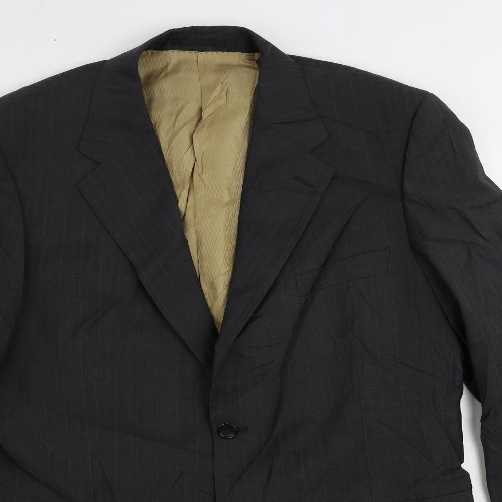 Racing Green Mens Black Striped Wool Jacket Suit Jacket Size 42 Regular