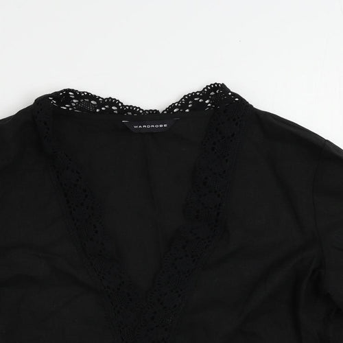 Wardrobe Womens Black Linen Kimono Blouse Size 12 V-Neck - Open