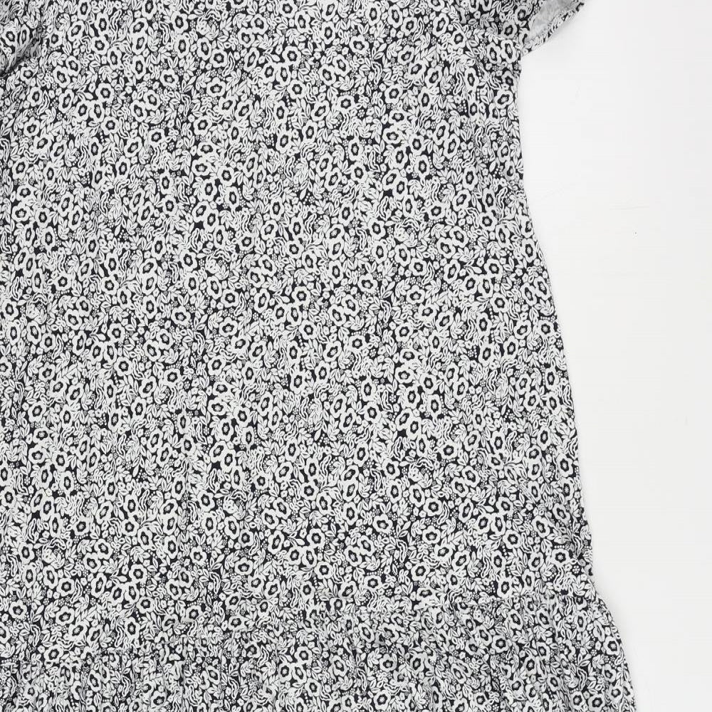 Marks and Spencer Womens Blue Floral Viscose A-Line Size 14 Round Neck Pullover - Ruffle