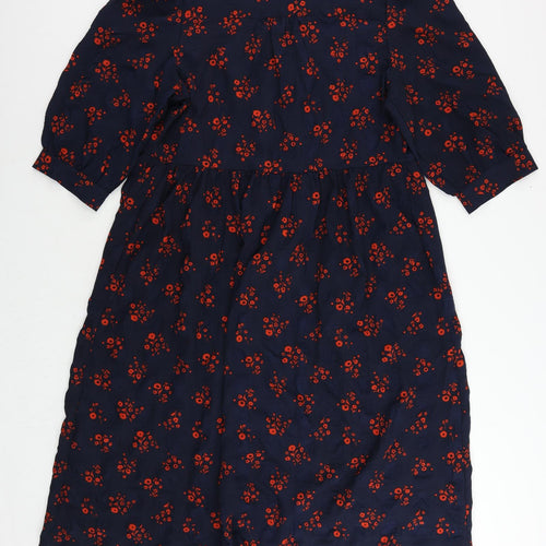 Marks and Spencer Womens Blue Floral Polyester A-Line Size 14 V-Neck Pullover