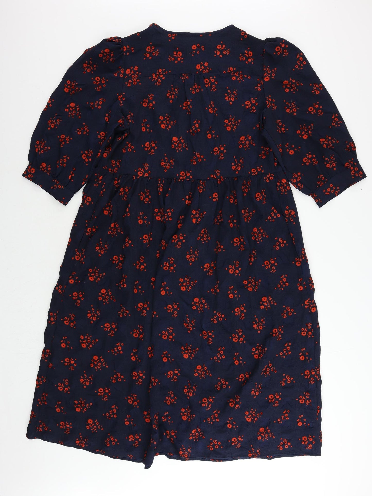 Marks and Spencer Womens Blue Floral Polyester A-Line Size 14 V-Neck Pullover