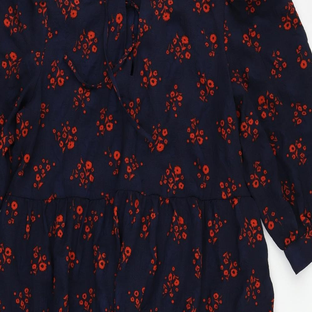 Marks and Spencer Womens Blue Floral Polyester A-Line Size 14 V-Neck Pullover