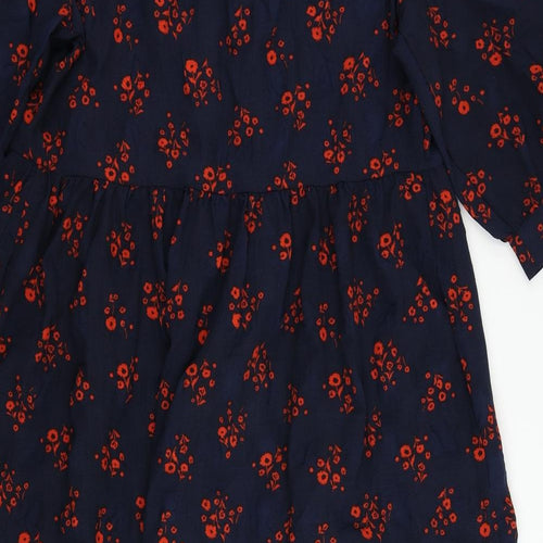 Marks and Spencer Womens Blue Floral Polyester A-Line Size 14 V-Neck Pullover