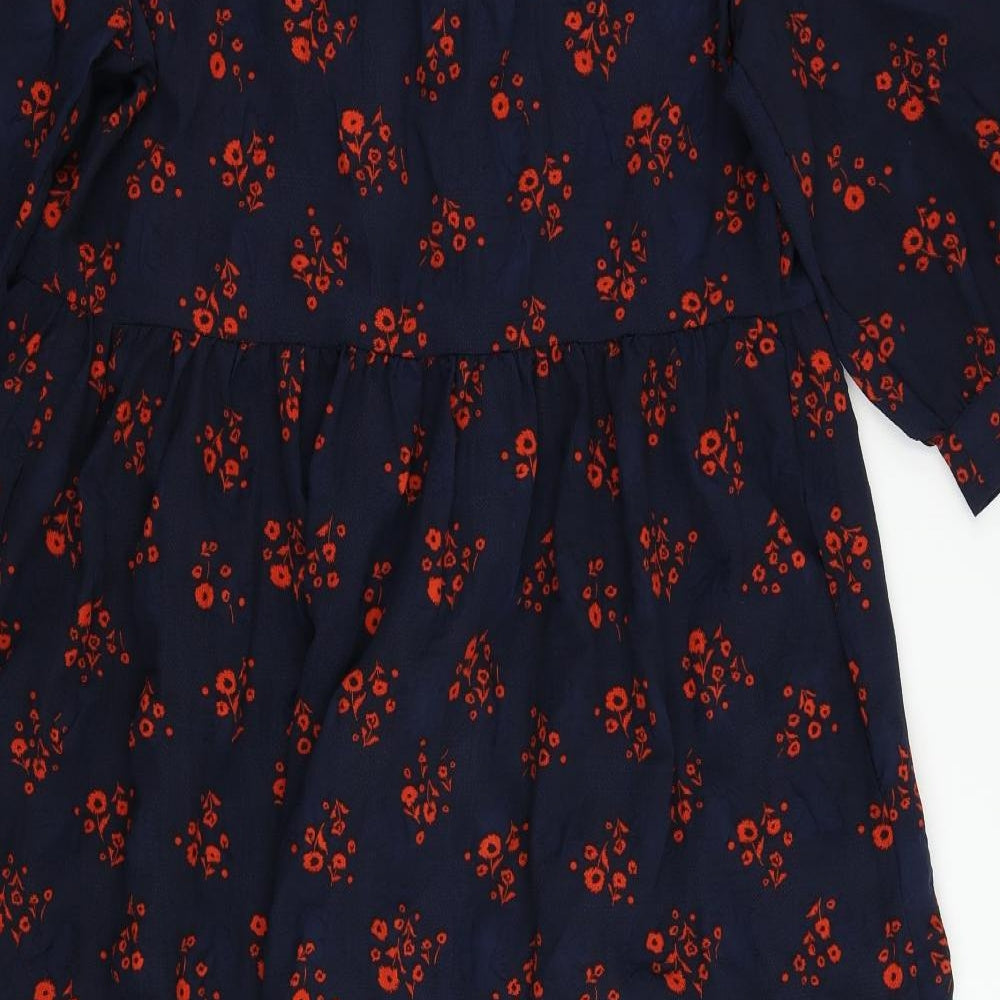 Marks and Spencer Womens Blue Floral Polyester A-Line Size 14 V-Neck Pullover