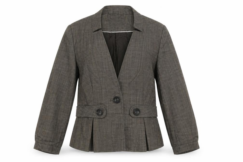 Front view of Next women’s brown jacket blazer, size UK 12, button