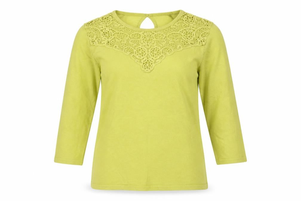 Bonmarché Womens Green Round Neck Viscose Pullover Jumper Size 12 - Crochet Detail