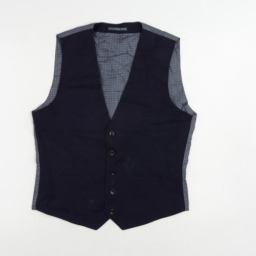 Burton Mens Blue Polyester Jacket Suit Waistcoat Size 38 Regular