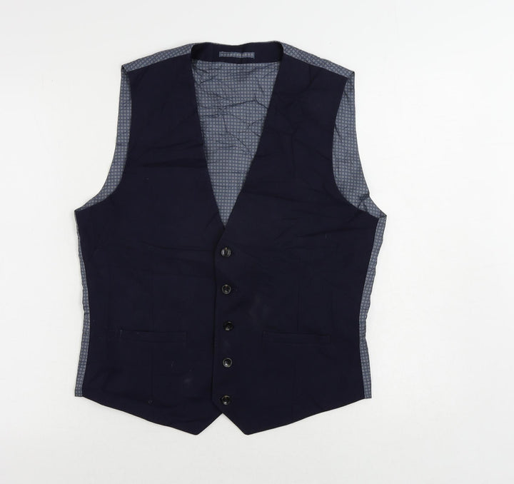 Burton Mens Blue Polyester Jacket Suit Waistcoat Size 38 Regular
