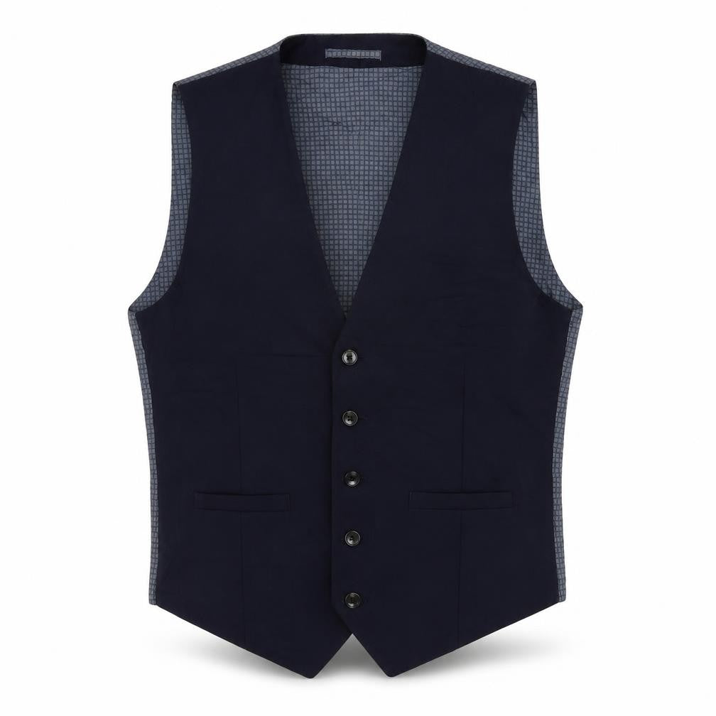Front view of Burton men’s blue polyester jacket suit waistcoat, size 38, regular