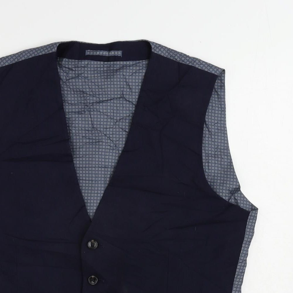 Burton Mens Blue Polyester Jacket Suit Waistcoat Size 38 Regular