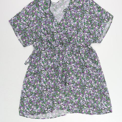 Marks and Spencer Womens Multicoloured Floral Viscose Skater Dress Size 20 V-Neck Pullover
