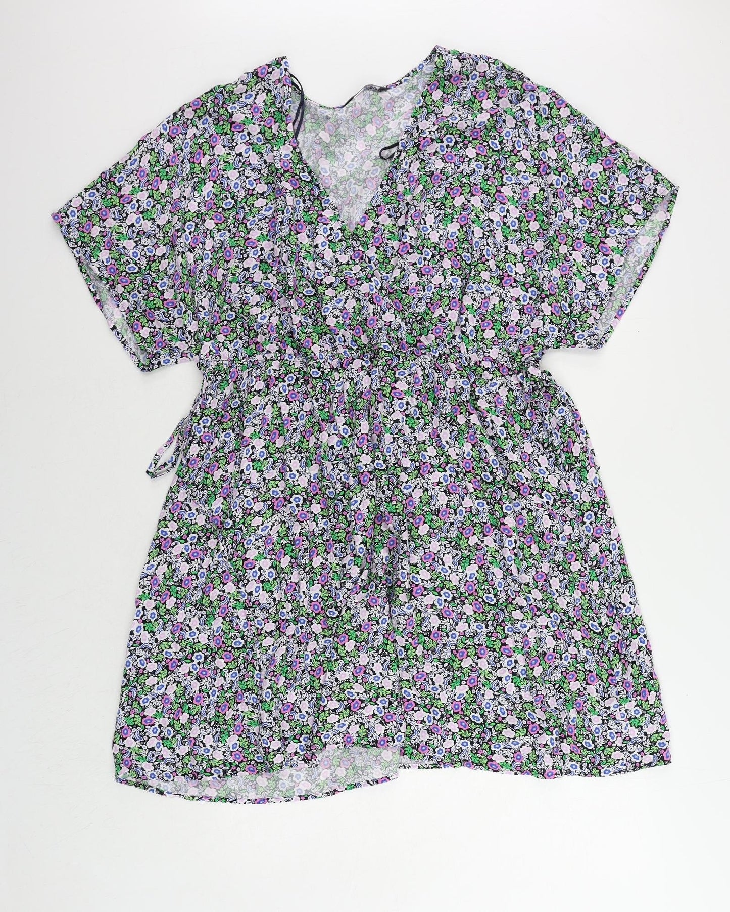 Marks and Spencer Womens Multicoloured Floral Viscose Skater Dress Size 20 V-Neck Pullover