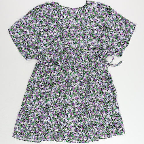 Marks and Spencer Womens Multicoloured Floral Viscose Skater Dress Size 20 V-Neck Pullover