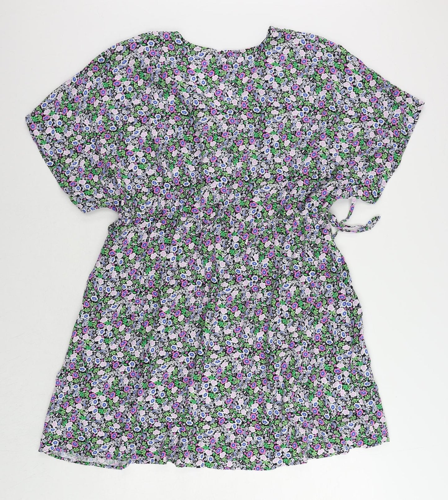 Marks and Spencer Womens Multicoloured Floral Viscose Skater Dress Size 20 V-Neck Pullover