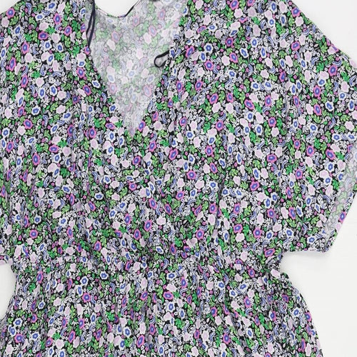 Marks and Spencer Womens Multicoloured Floral Viscose Skater Dress Size 20 V-Neck Pullover