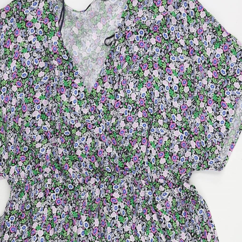 Marks and Spencer Womens Multicoloured Floral Viscose Skater Dress Size 20 V-Neck Pullover