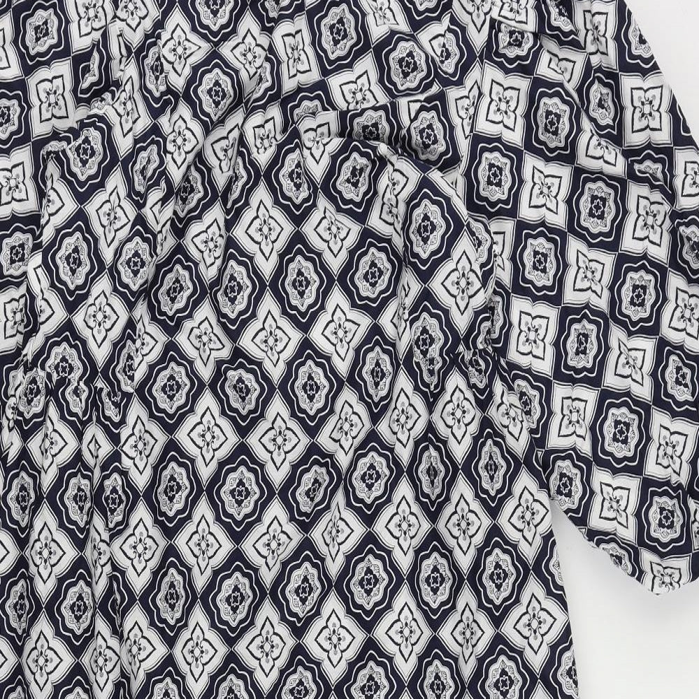 Marks and Spencer Womens Blue Geometric Cotton A-Line Size 12 Round Neck Pullover