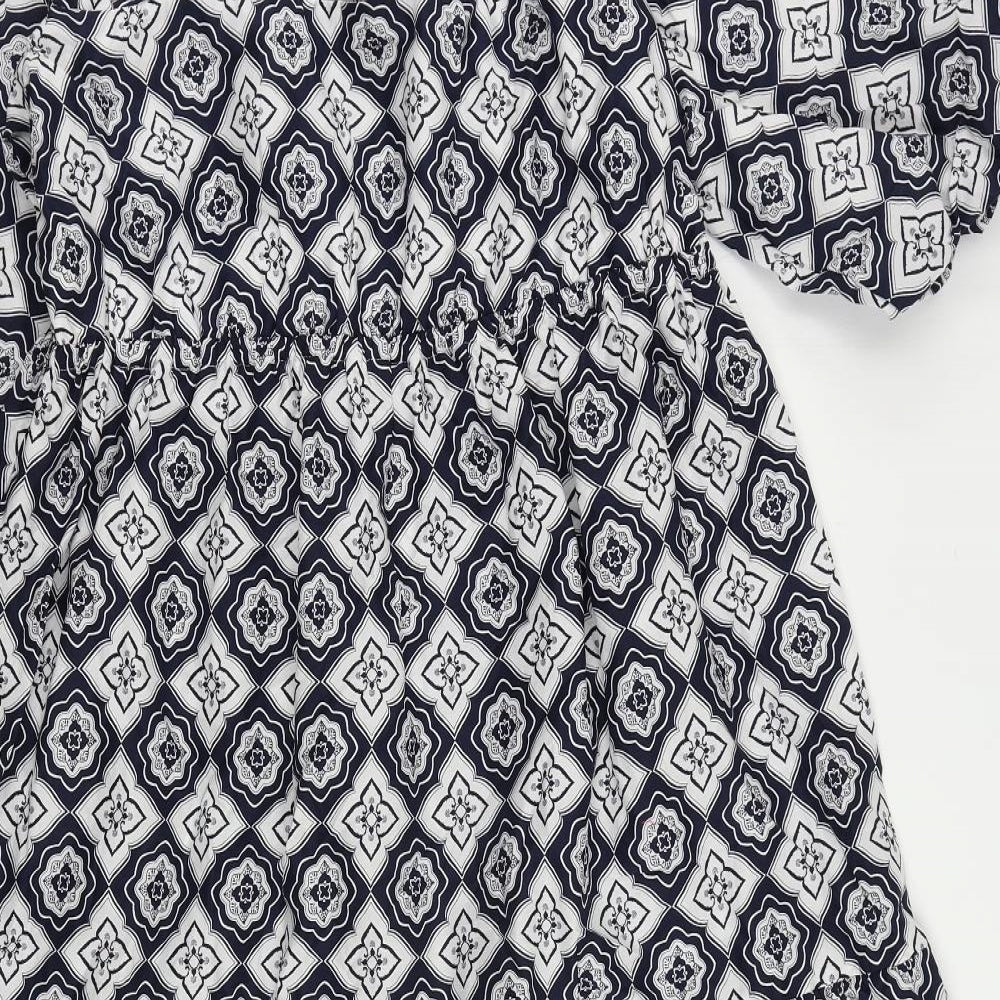 Marks and Spencer Womens Blue Geometric Cotton A-Line Size 12 Round Neck Pullover