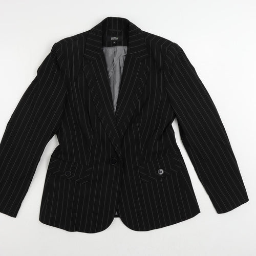 Marks and Spencer Womens Black Striped Jacket Blazer Size 14 Button
