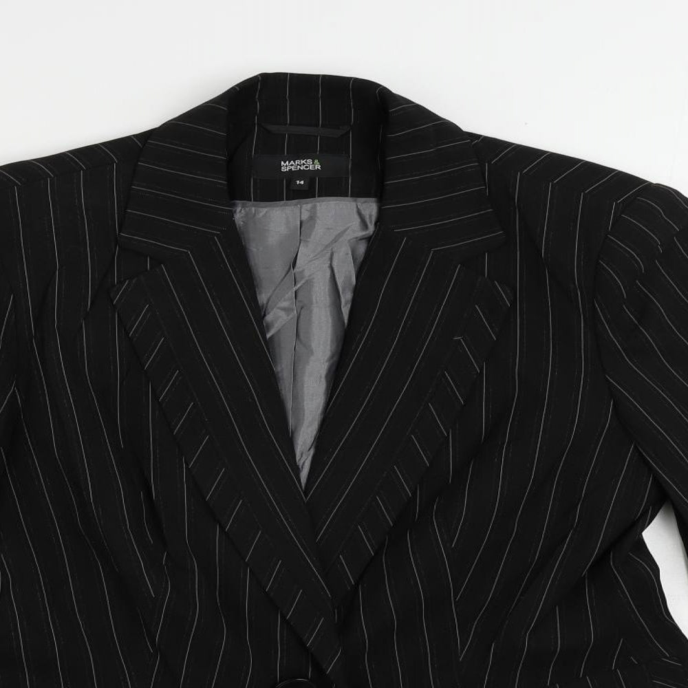 Marks and Spencer Womens Black Striped Jacket Blazer Size 14 Button