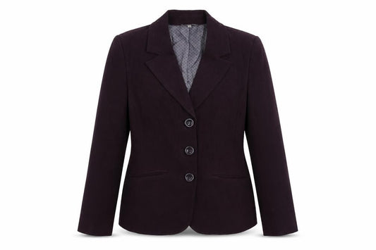 Front view of EWM women’s purple jacket blazer, size UK 10, button - vintage