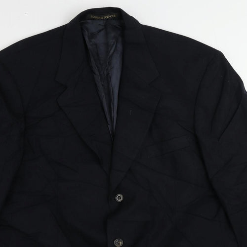 St Michael Mens Blue Wool Jacket Suit Jacket Size 44 Regular - Vintage