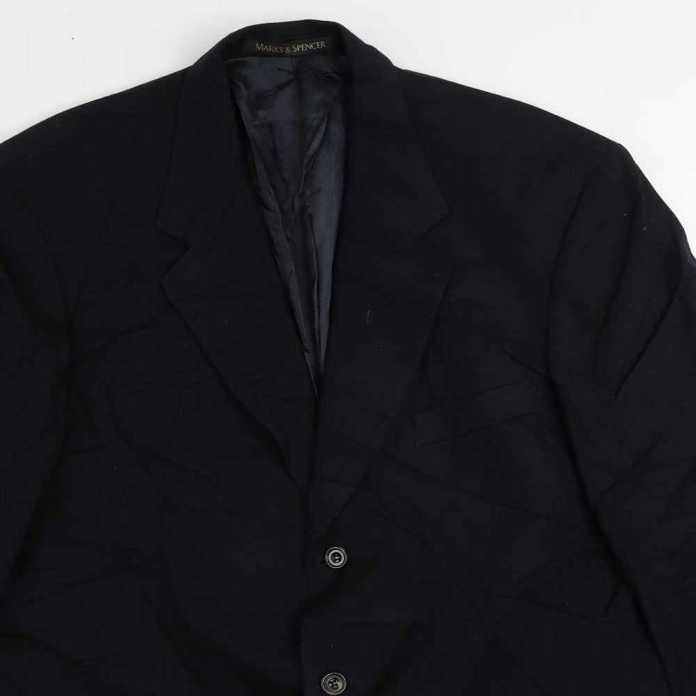 St Michael Mens Blue Wool Jacket Suit Jacket Size 44 Regular - Vintage