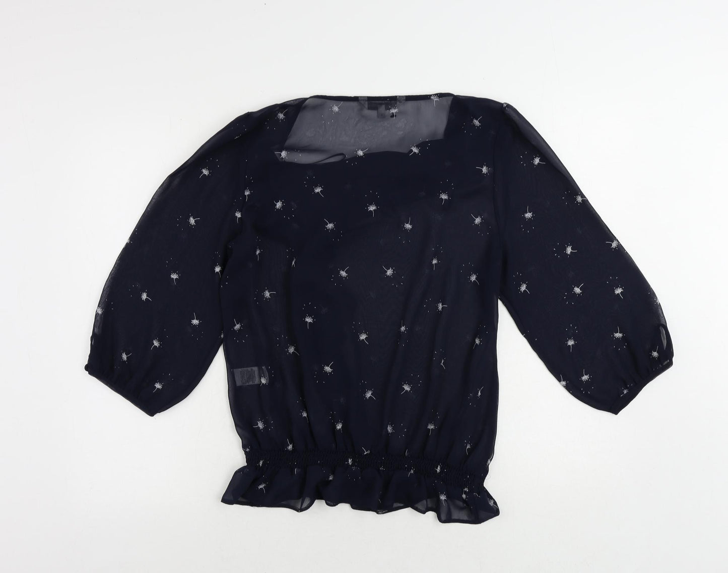 John Rocha Womens Blue Floral Polyester Basic Blouse Size 14 Cowl Neck - Sheer