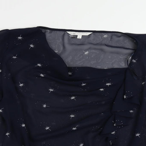 John Rocha Womens Blue Floral Polyester Basic Blouse Size 14 Cowl Neck - Sheer