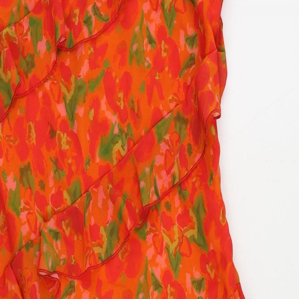 Pretty Lavish Womens Orange Floral Polyester Sheath Size 12 Halter Zip - Ruffle