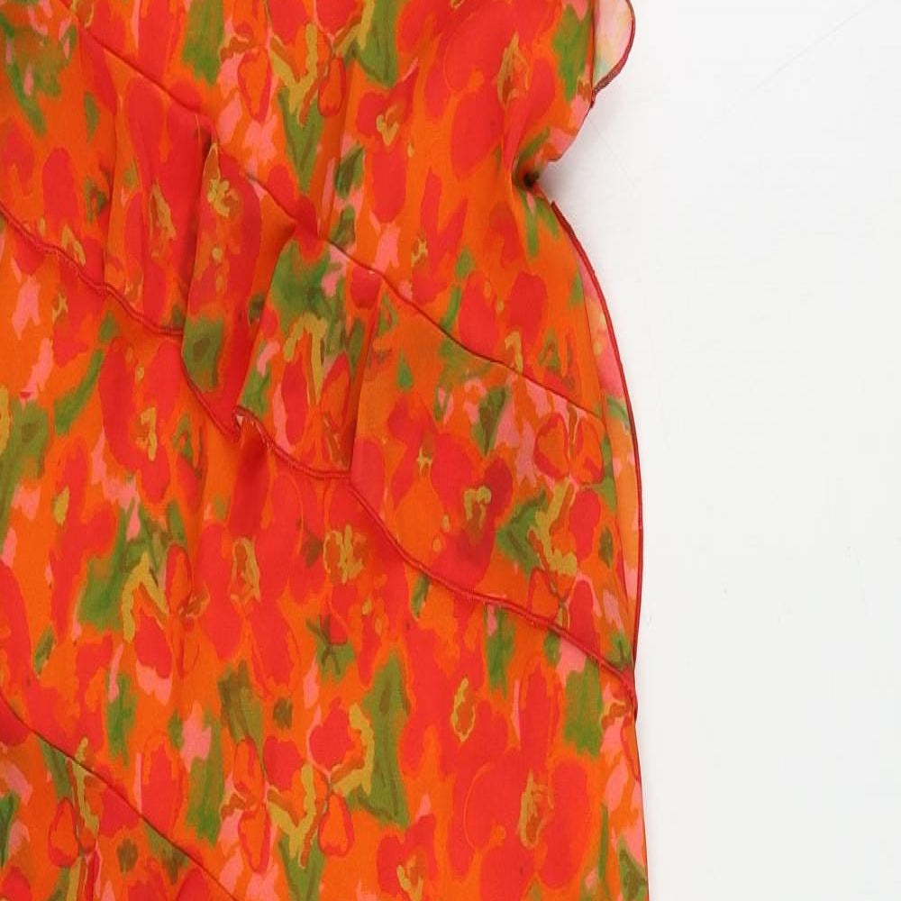 Pretty Lavish Womens Orange Floral Polyester Sheath Size 12 Halter Zip - Ruffle