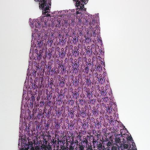 Marks and Spencer Womens Purple Paisley Cotton Tank Dress Size 16 Square Neck Pullover - Embroidered