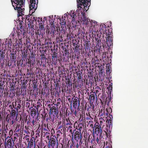 Marks and Spencer Womens Purple Paisley Cotton Tank Dress Size 16 Square Neck Pullover - Embroidered