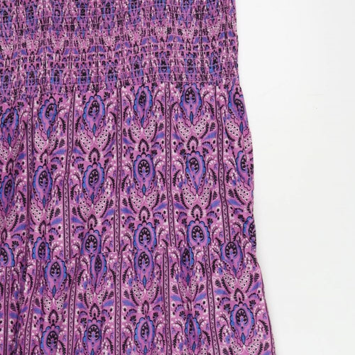 Marks and Spencer Womens Purple Paisley Cotton Tank Dress Size 16 Square Neck Pullover - Embroidered
