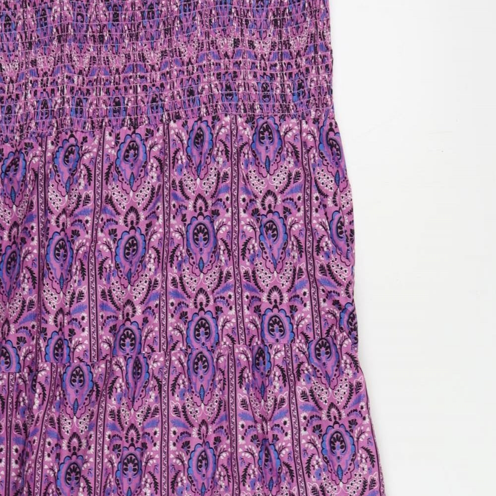 Marks and Spencer Womens Purple Paisley Cotton Tank Dress Size 16 Square Neck Pullover - Embroidered