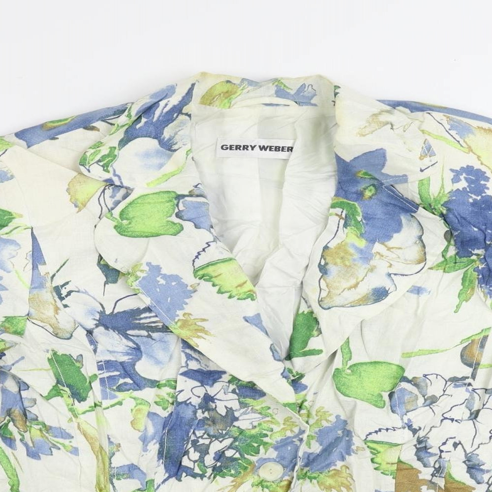 Gerry Weber Womens White Floral Jacket Blazer Size 16 Button