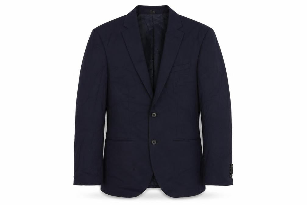Front view of Marks & Spencer men’s blue polyester jacket suit jacket, size 38, regular
