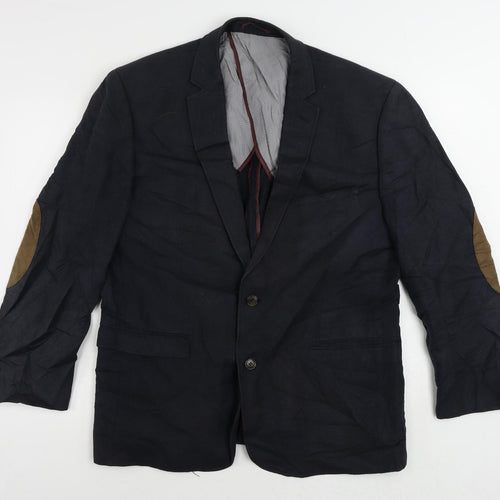 Blazer Mens Blue Linen Jacket Blazer Size 44 Regular - Vintage