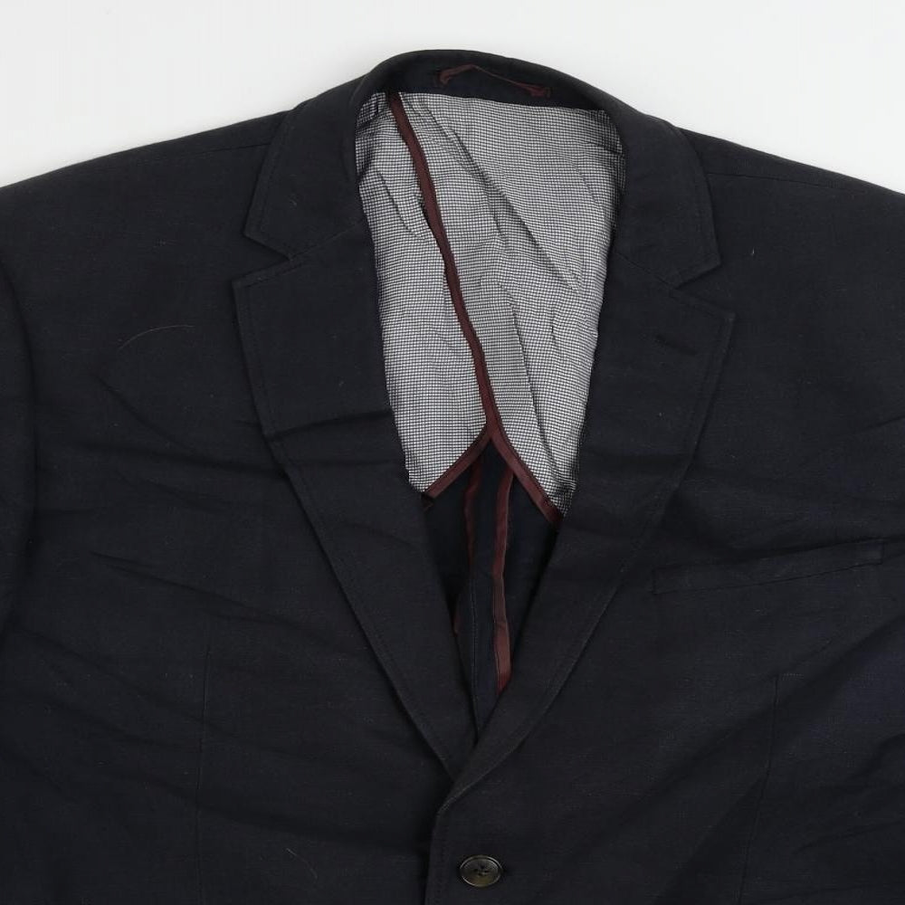 Blazer Mens Blue Linen Jacket Blazer Size 44 Regular - Vintage
