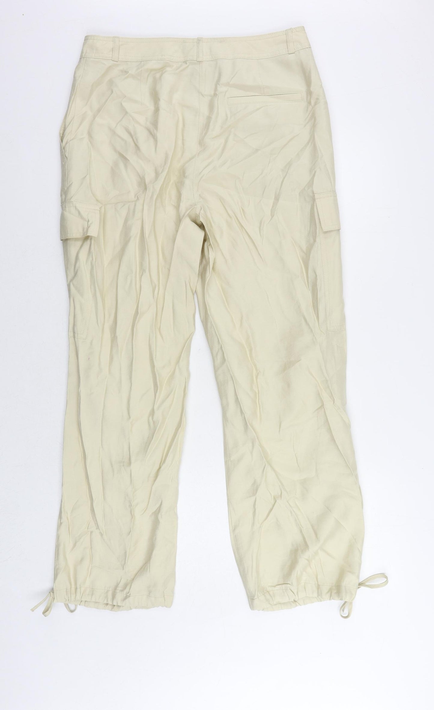Marks and Spencer Womens Beige Modal Cargo Trousers Size 12 L30 in Regular Zip