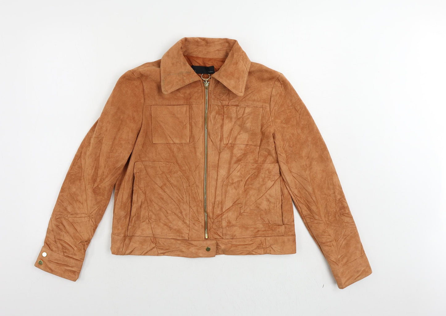 Sfera Womens Orange Jacket Size L Zip - Suede Effect