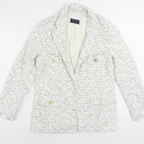 Marks and Spencer Womens White Geometric Jacket Blazer Size 10 - Open