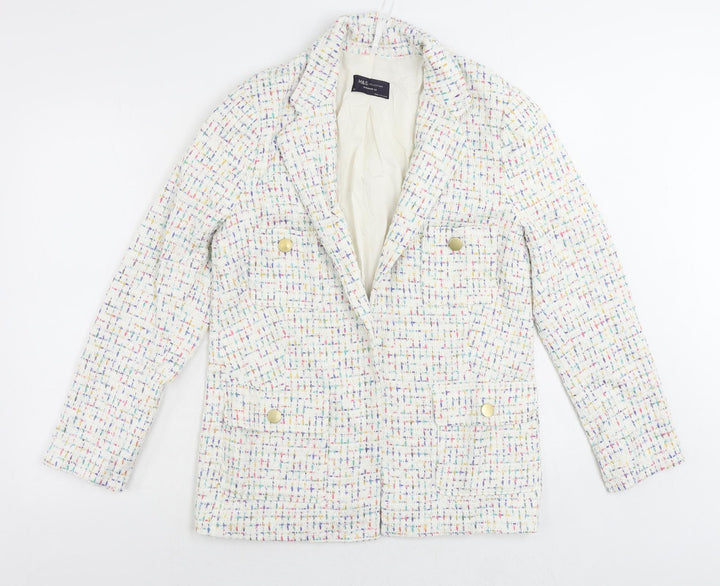 Marks and Spencer Womens White Geometric Jacket Blazer Size 10 - Open