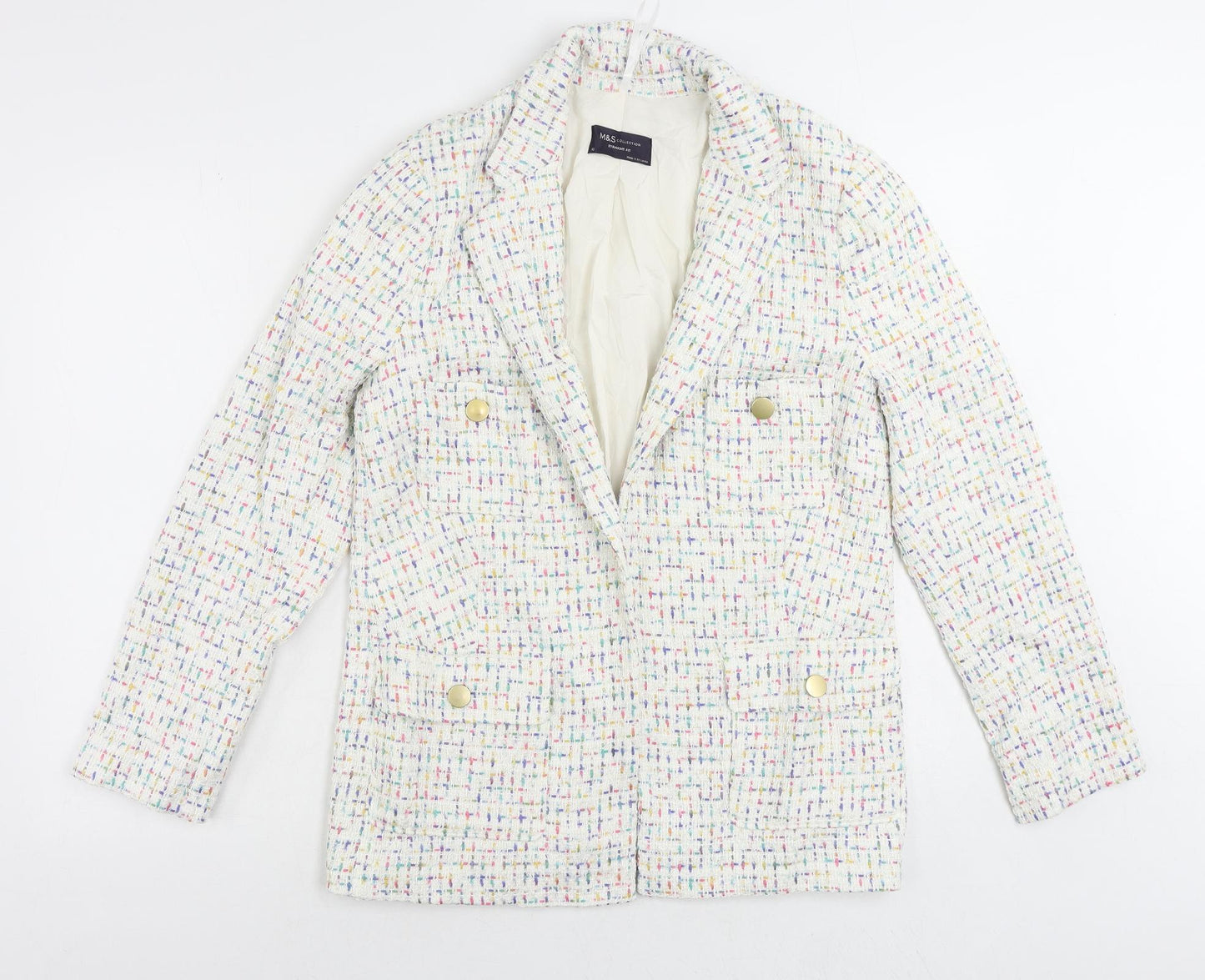 Marks and Spencer Womens White Geometric Jacket Blazer Size 10 - Open