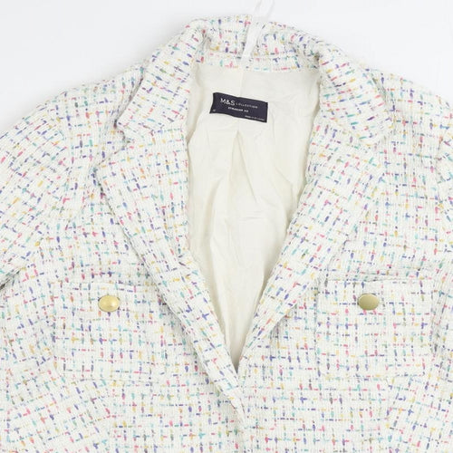 Marks and Spencer Womens White Geometric Jacket Blazer Size 10 - Open